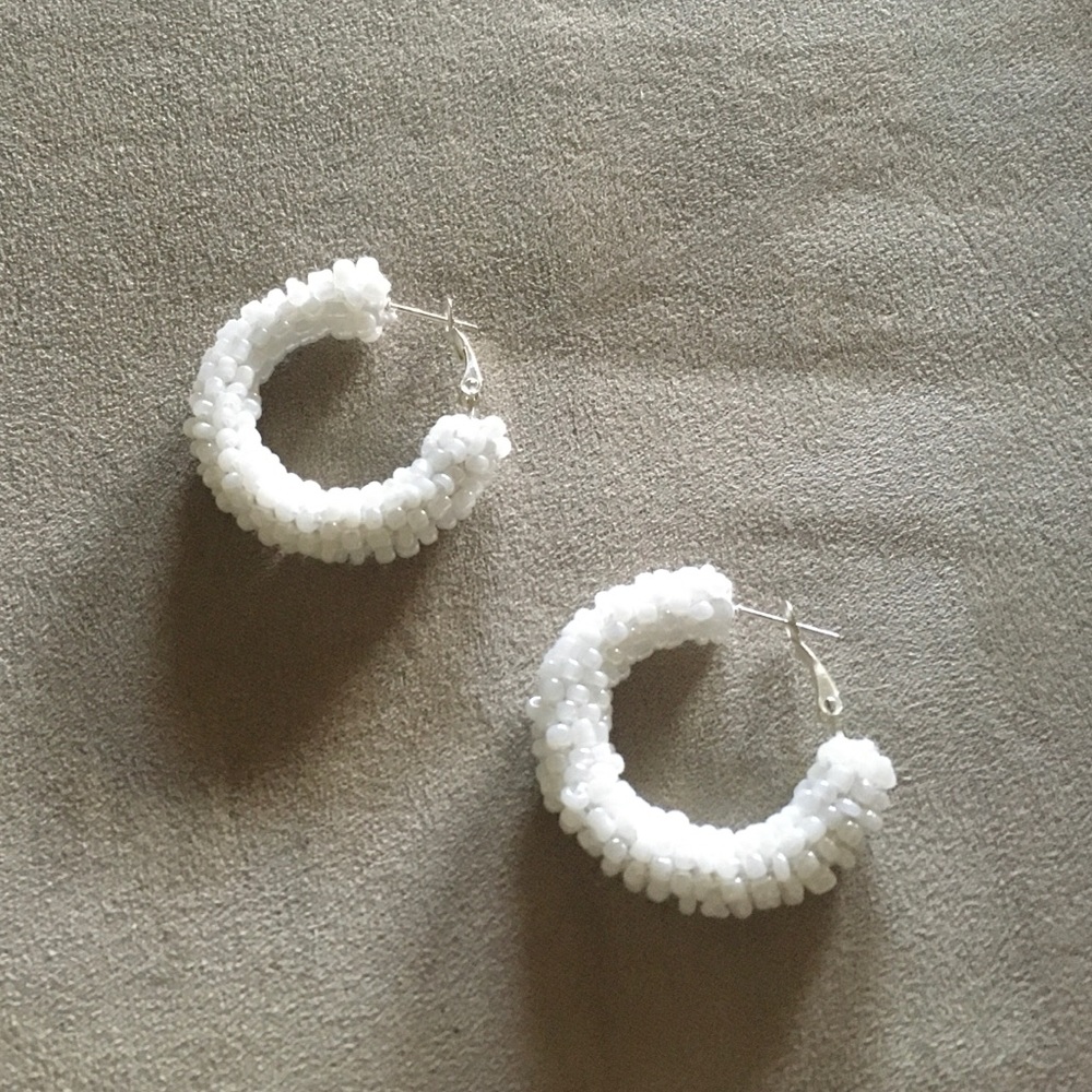 Hand Crafted 🤍 Pearl Beaded Hoop Earrings